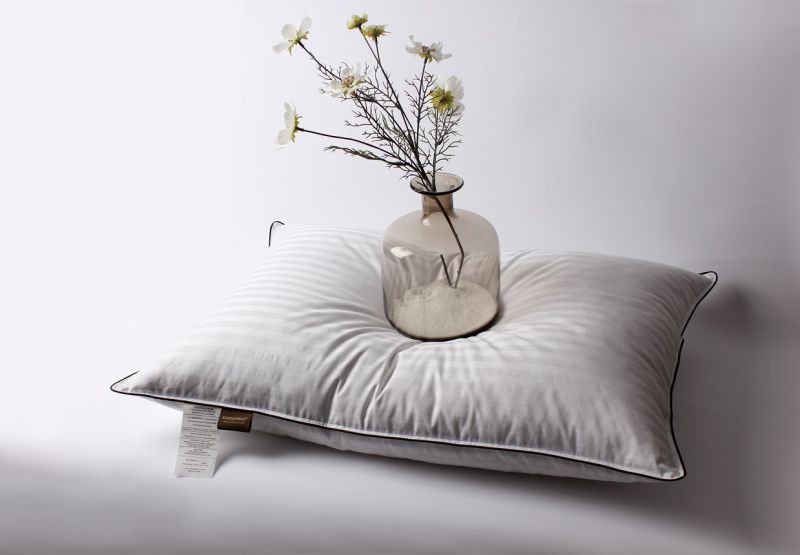Stripe Cover Black Piping White Goose Down Pillow