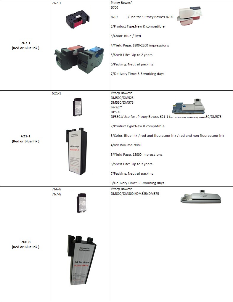 Compatible Ink Cartridge for Pitney Bowes 765-9/Dm400c/Dm300c/Dm450c