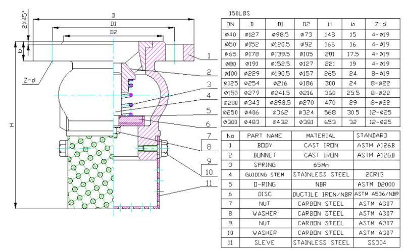 BS DIN ANSI Cast Iron Foot Valve with Ss304 Strainer